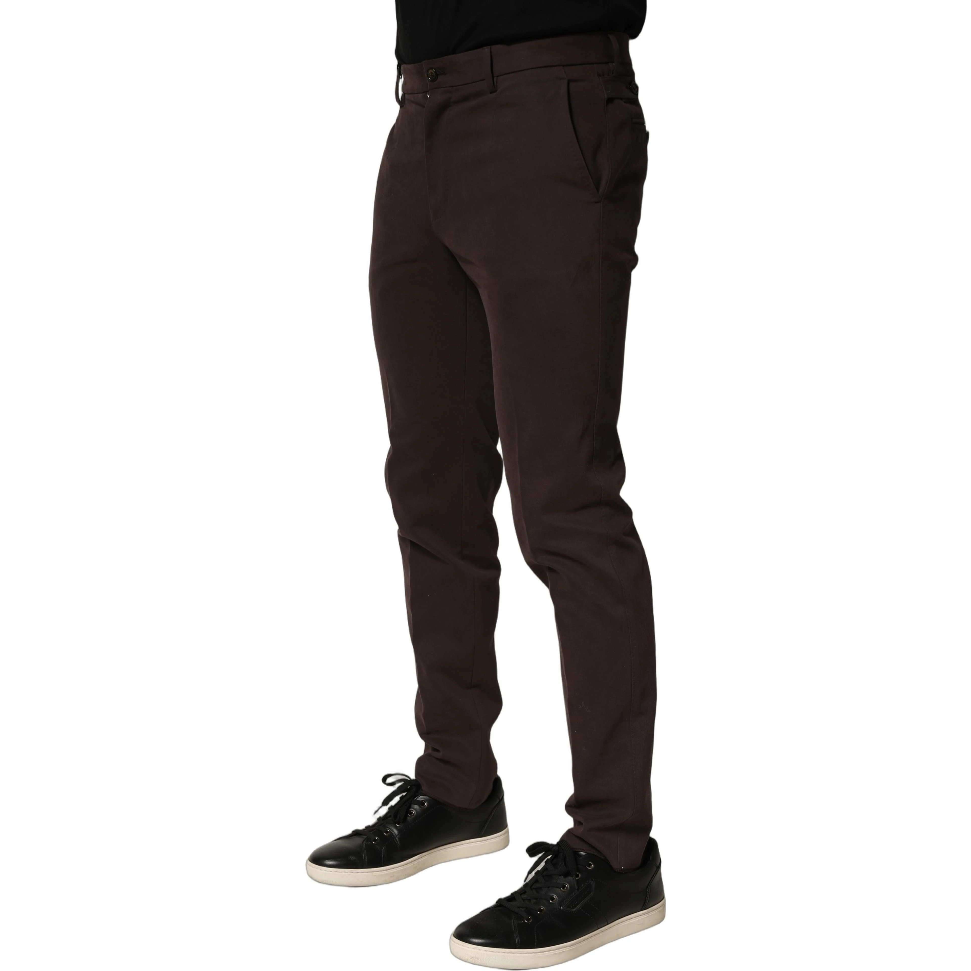 Brown Cotton Skinny Leg Dress Trouser Pants