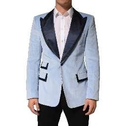 Blue Cotton Formal Single Breasted Jacket