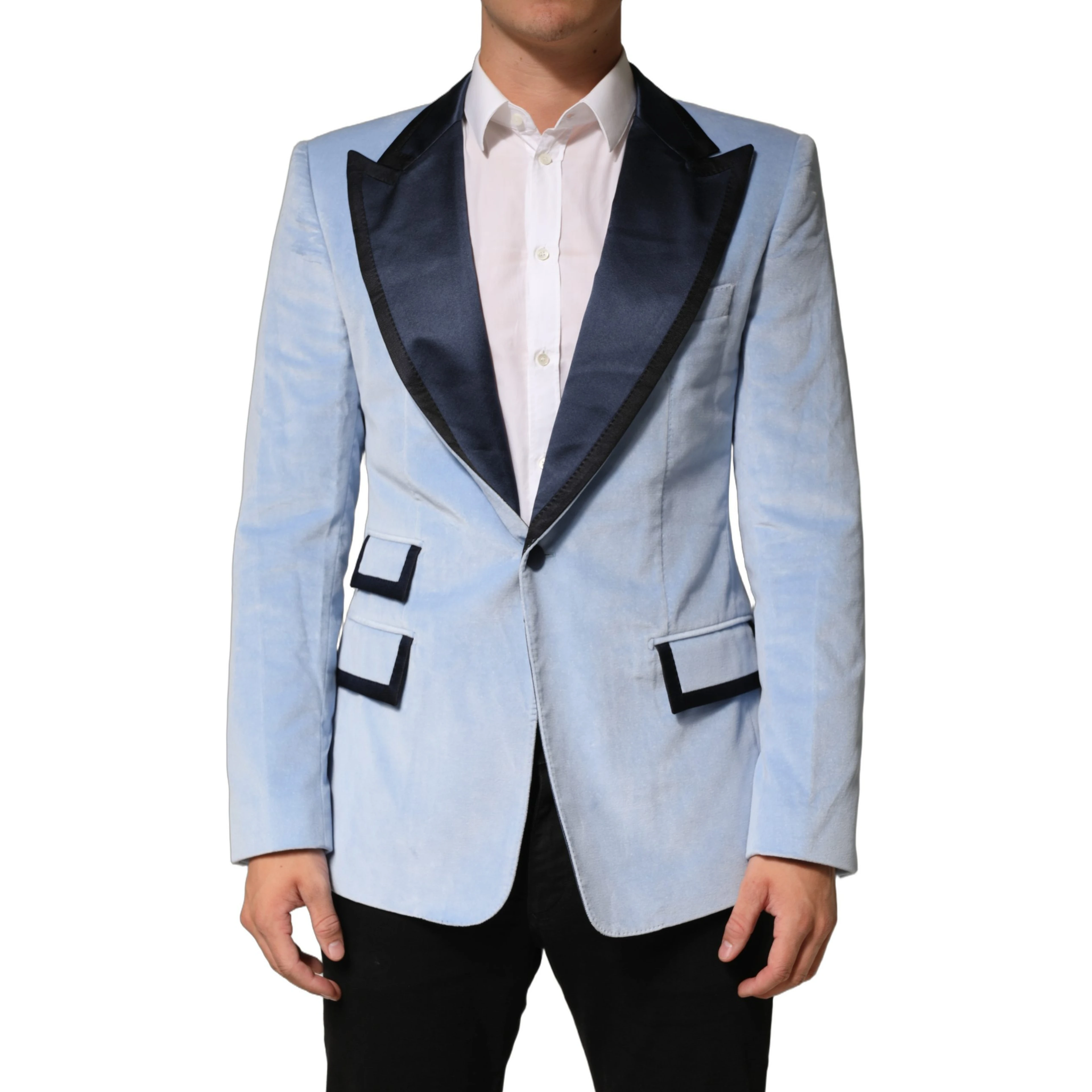 Blue Cotton Formal Single Breasted Jacket