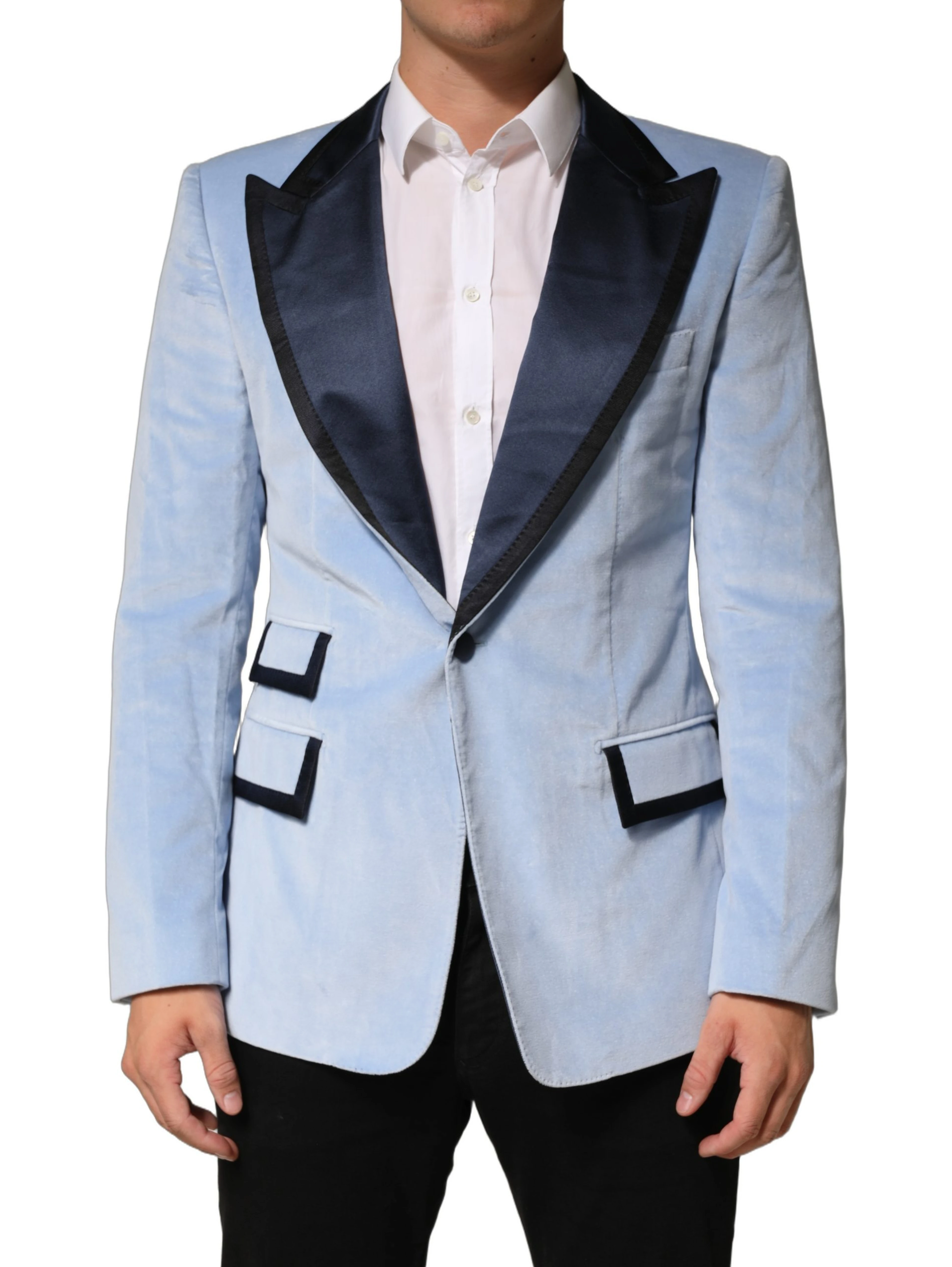 Blue Cotton Formal Single Breasted Jacket