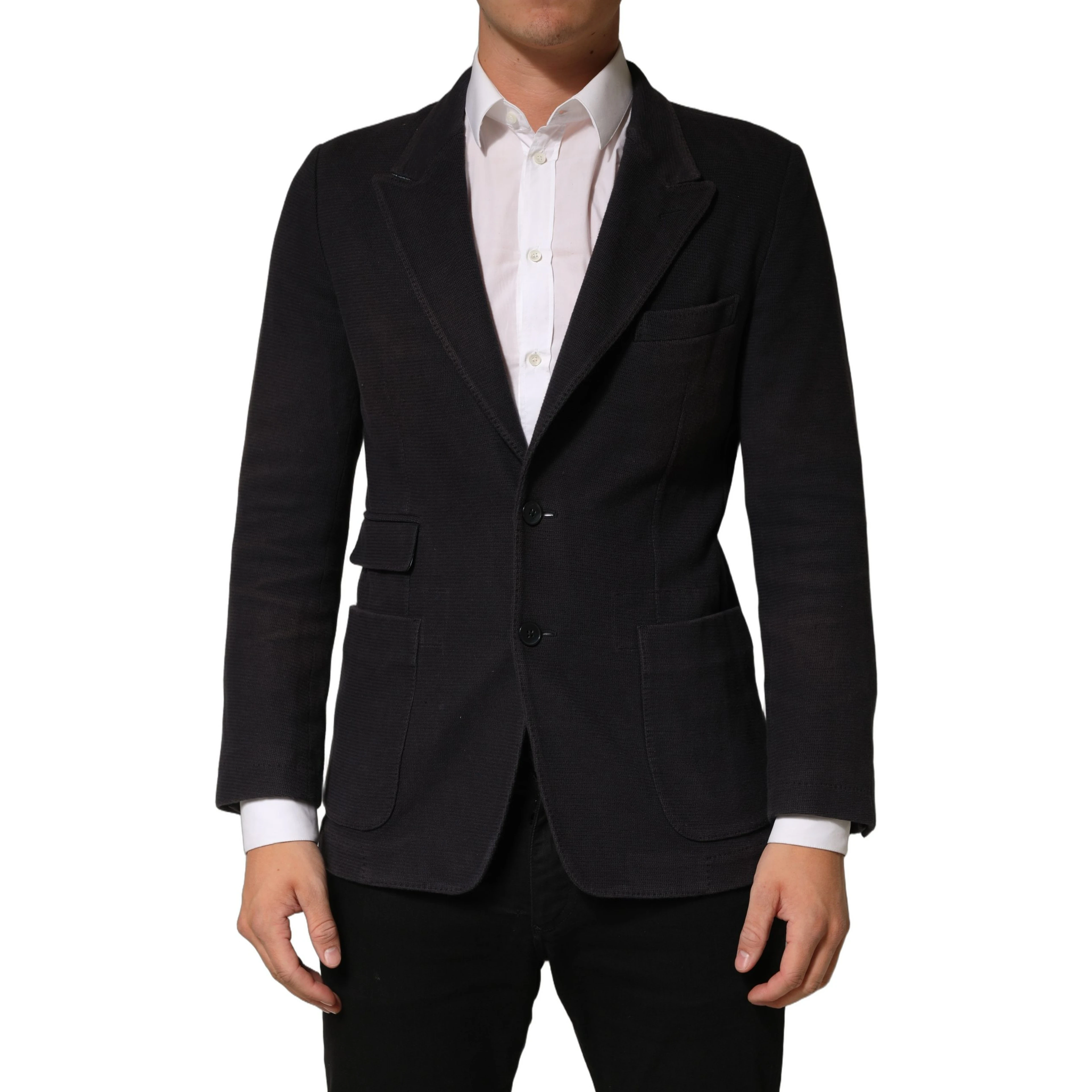 Dark Gray Cotton Men Single Breasted Jacket
