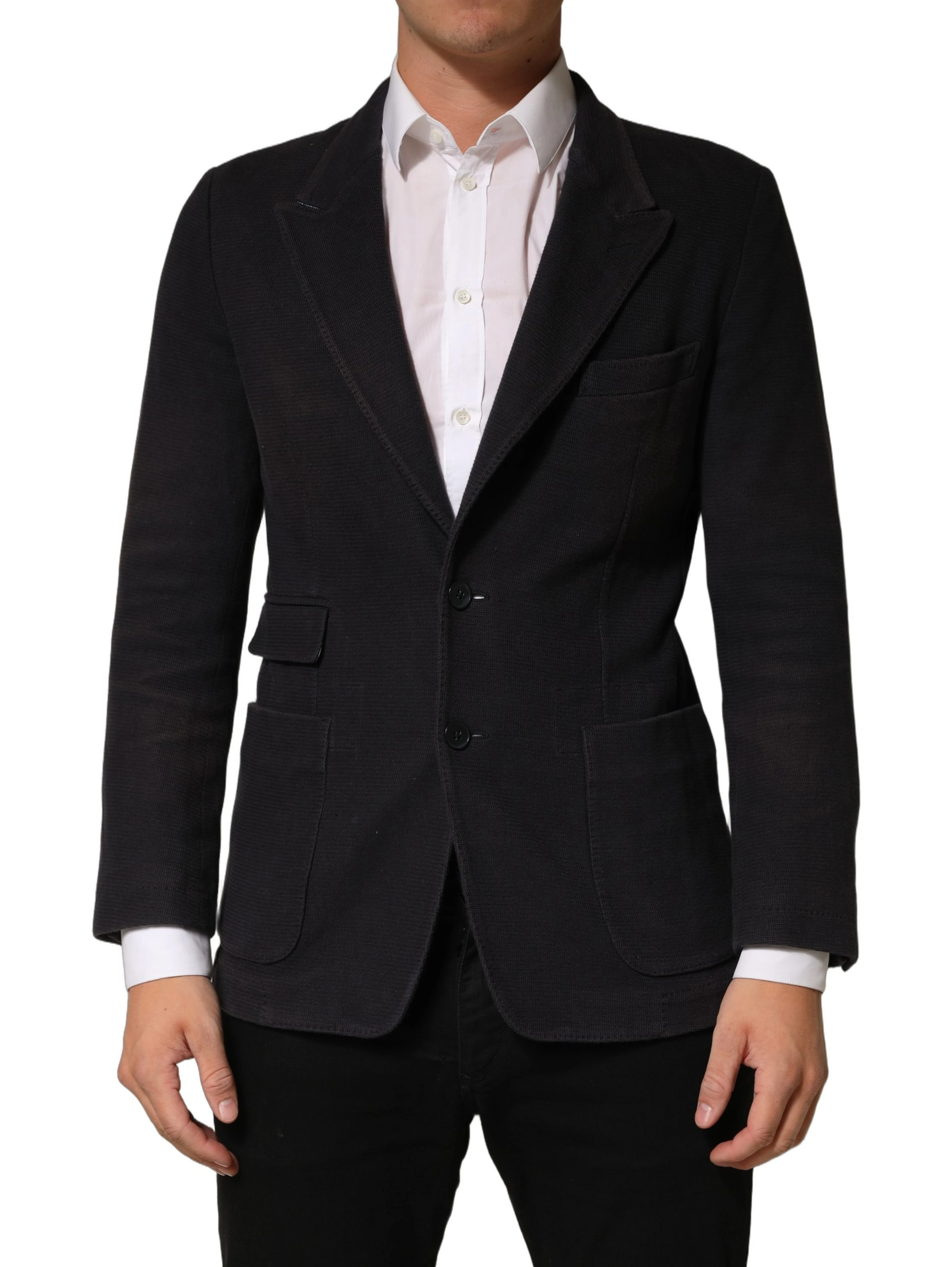 Dark Gray Cotton Men Single Breasted Jacket