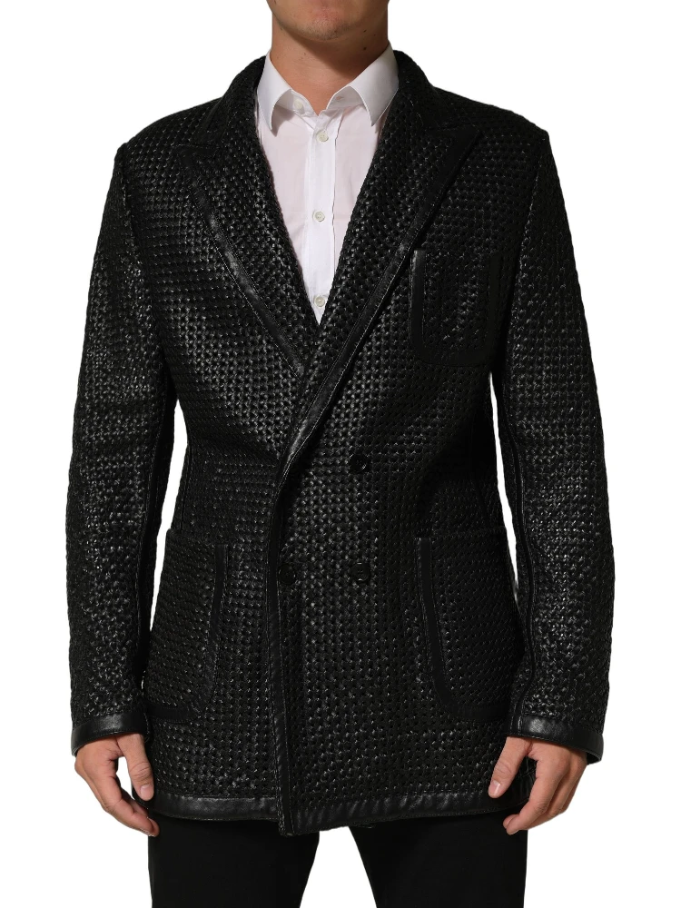 Black Lamb Leather Double Breasted Jacket
