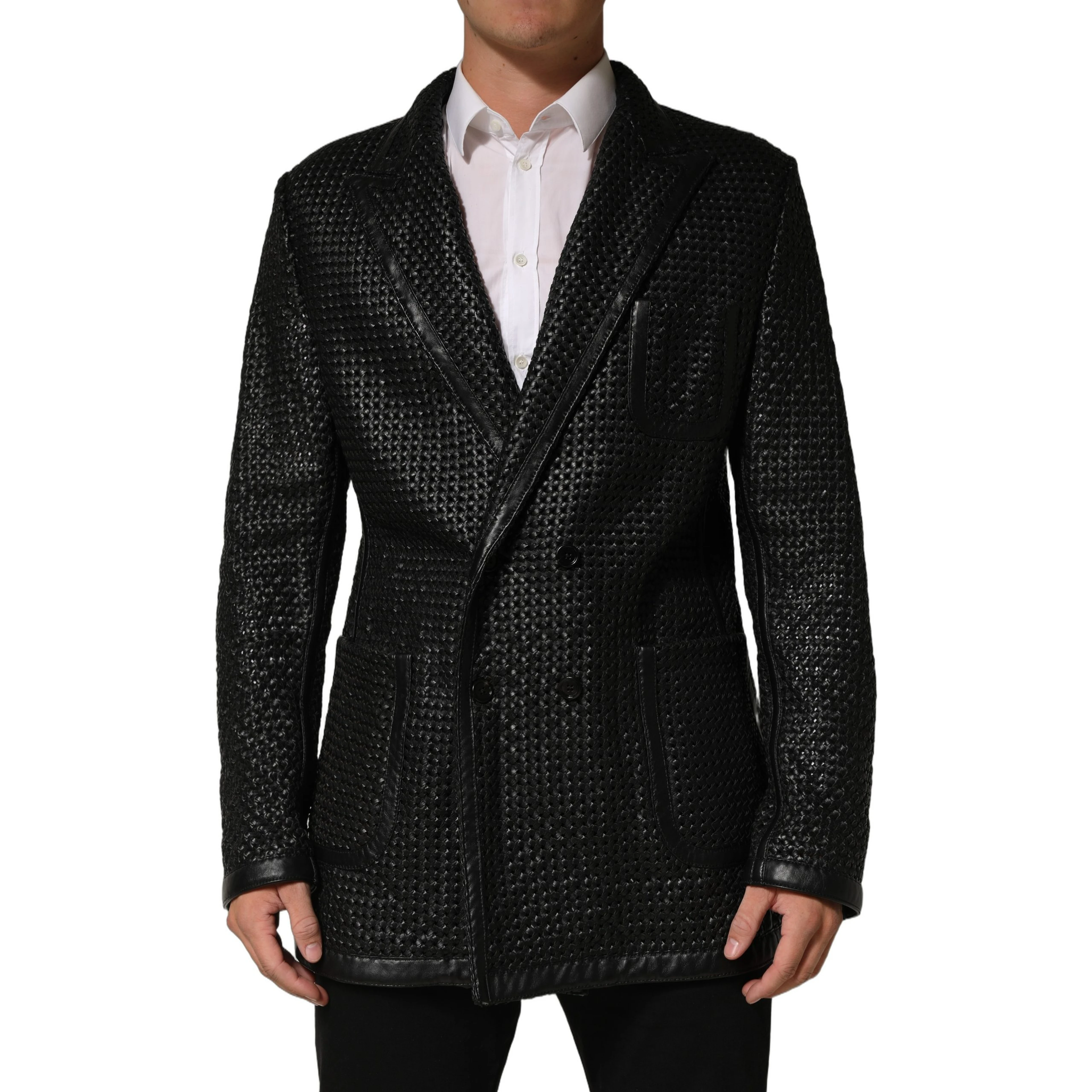 Black Lamb Leather Double Breasted Jacket