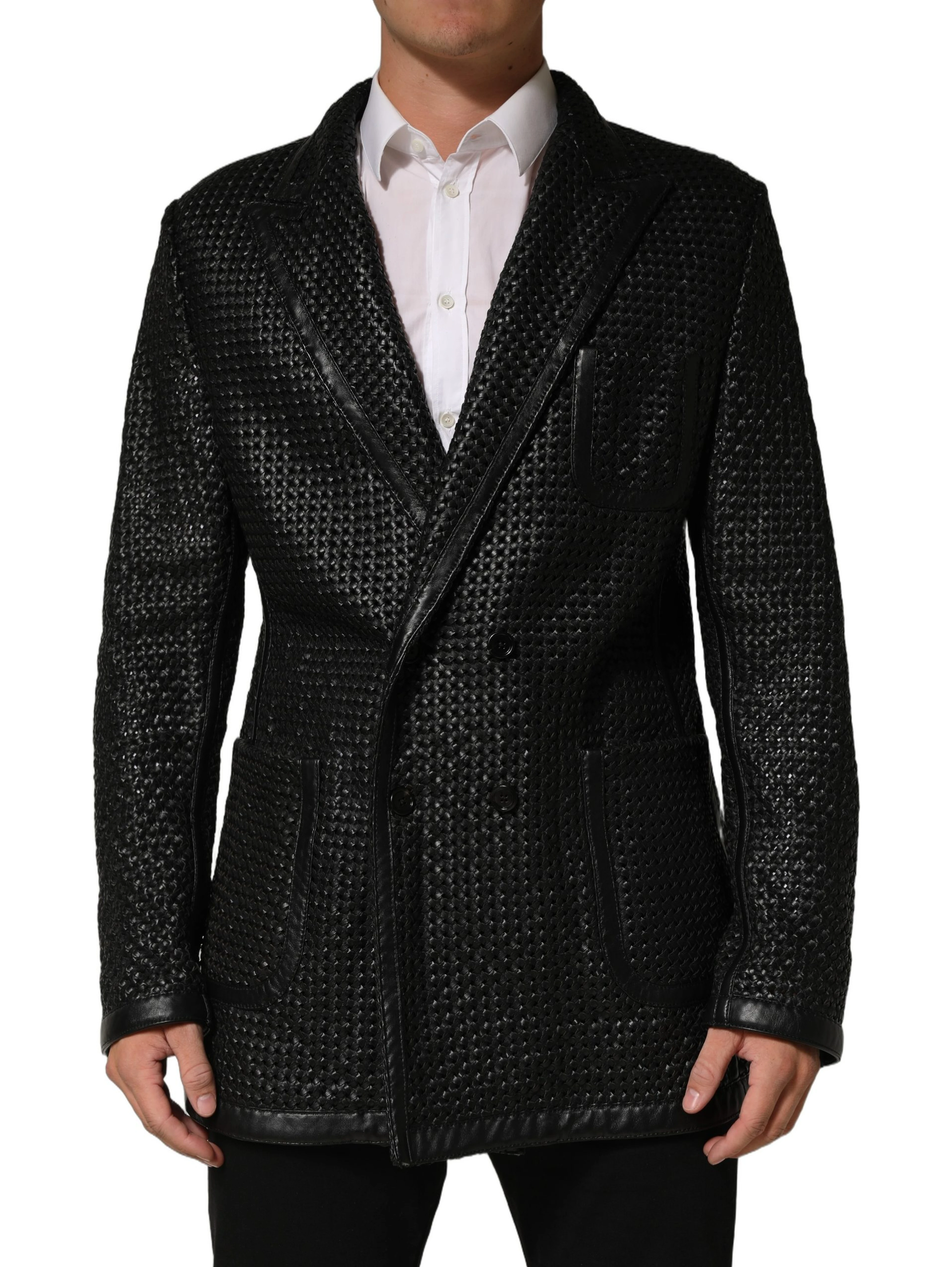 Black Lamb Leather Double Breasted Jacket