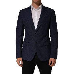 Dark Blue Flax Men Single Breasted Jacket