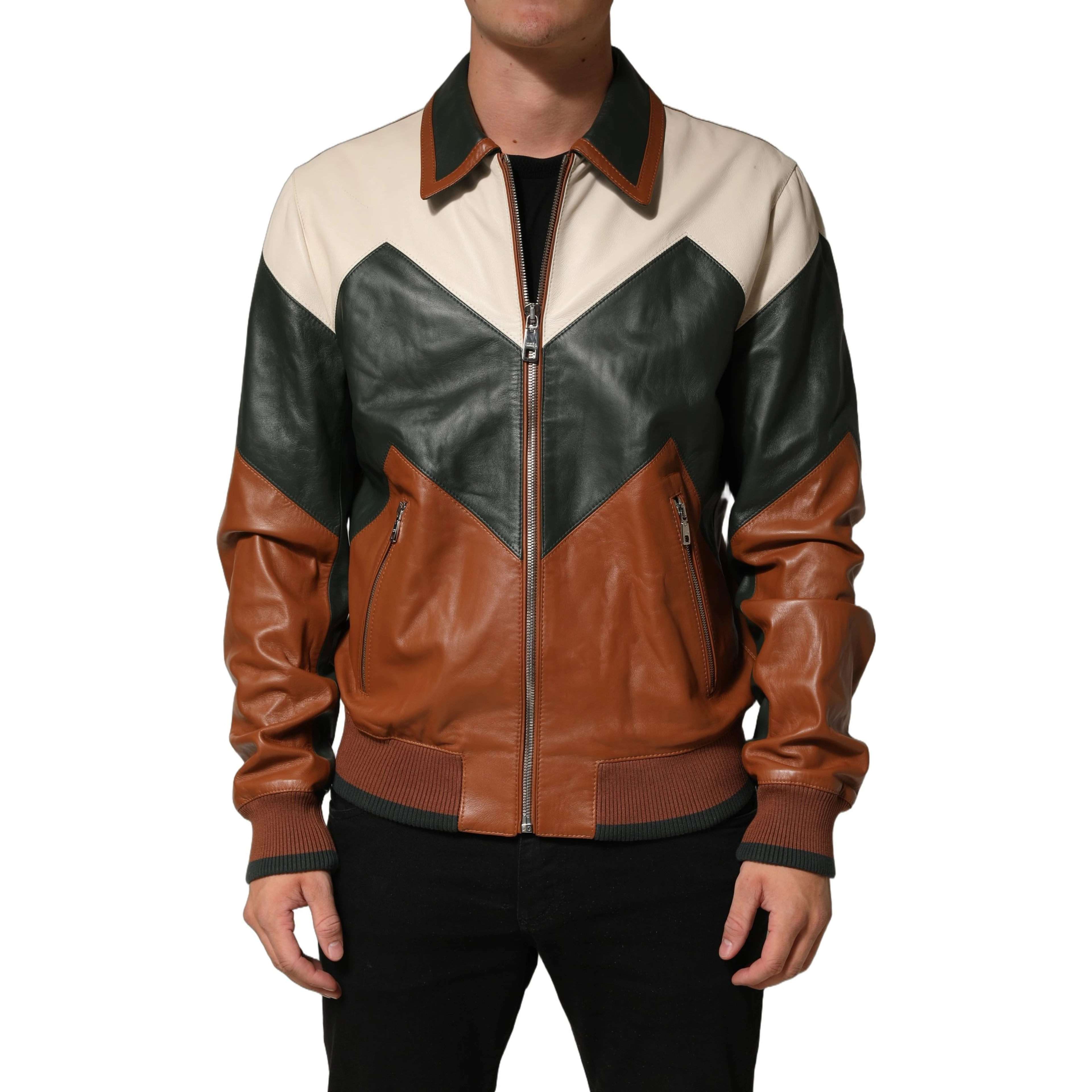 Multicolored Leather Full Zip Men Jacket