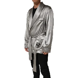 Gray Silk Satin Robe Embroidered Jacket