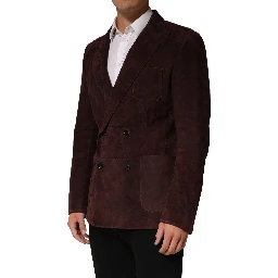 Brown Lamb Leather Double Breasted Jacket