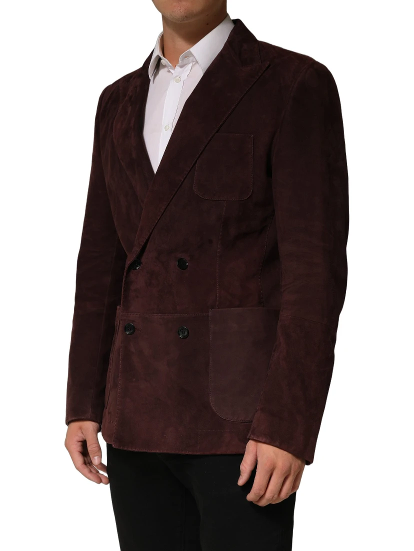 Brown Lamb Leather Double Breasted Jacket