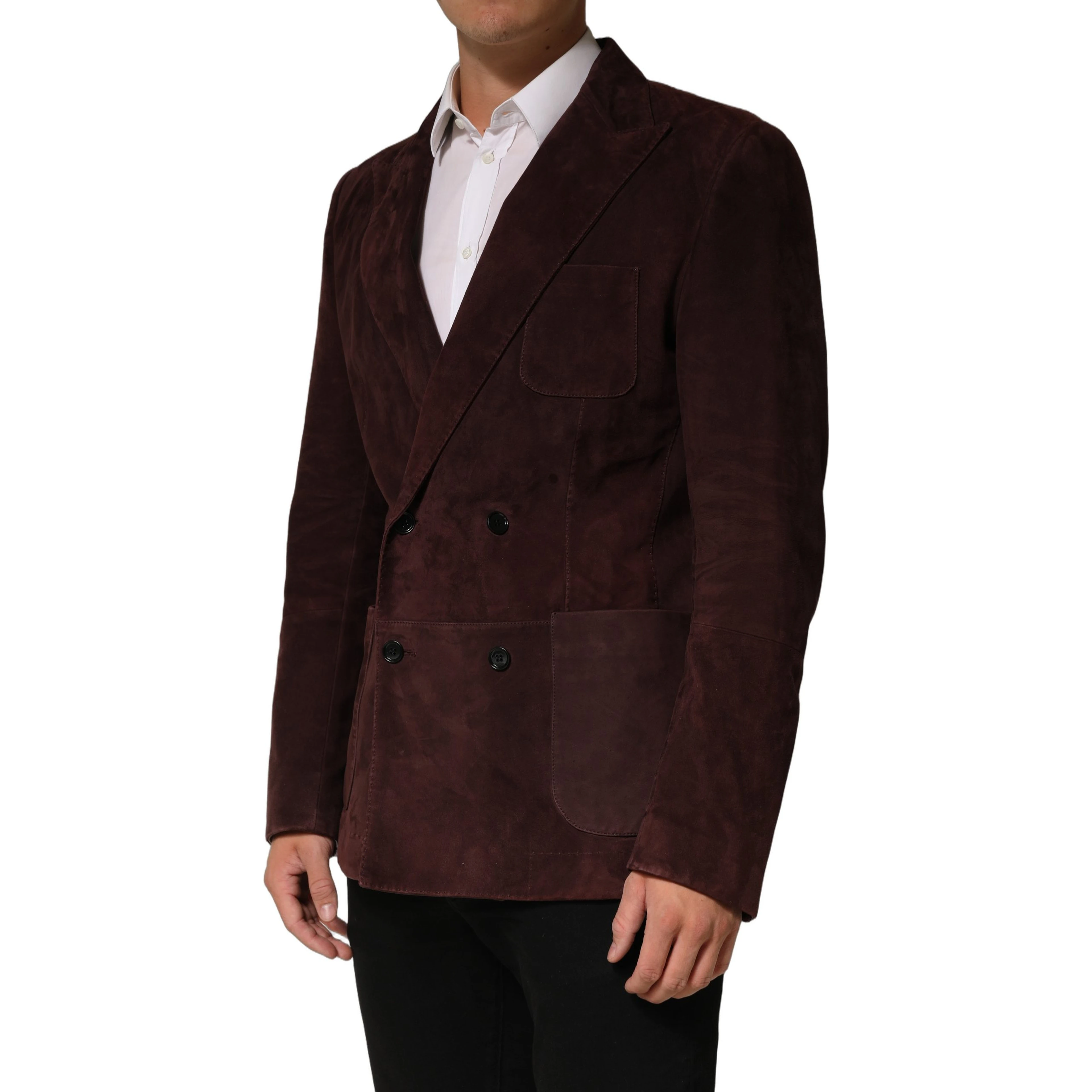 Brown Lamb Leather Double Breasted Jacket