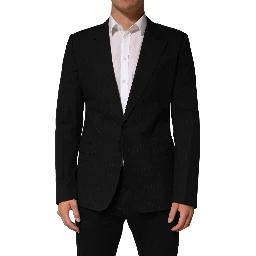 Black Pinstripe Men Single Breasted Jacket