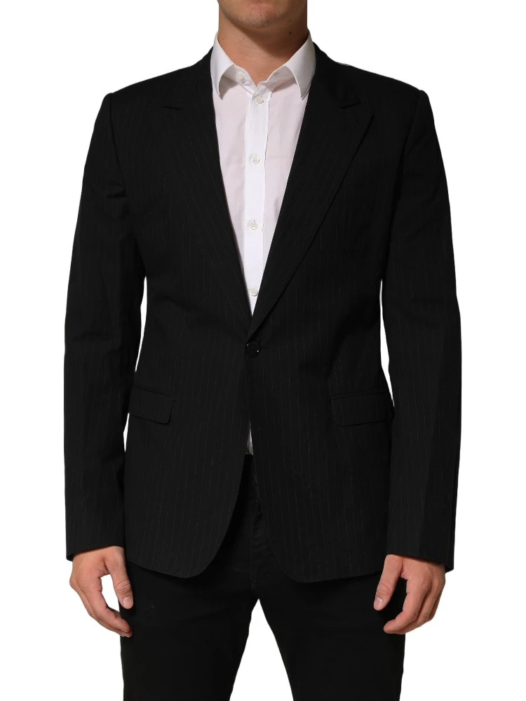 Black Pinstripe Men Single Breasted Jacket