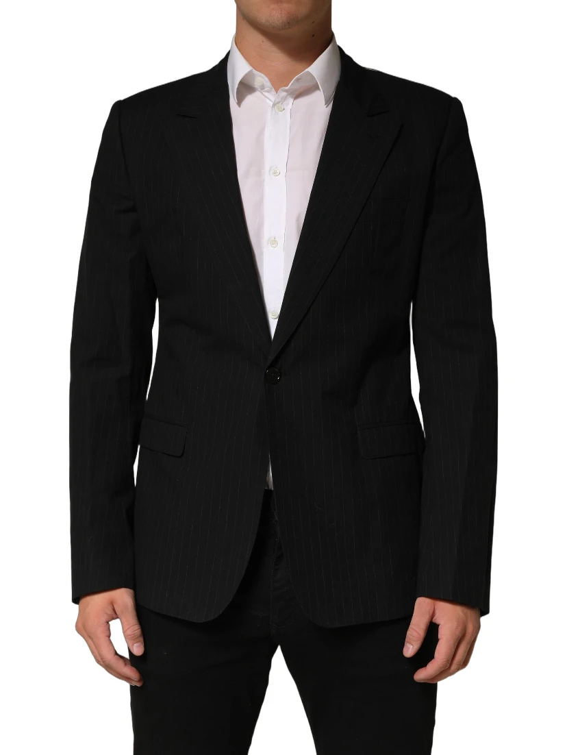 Black Pinstripe Men Single Breasted Jacket