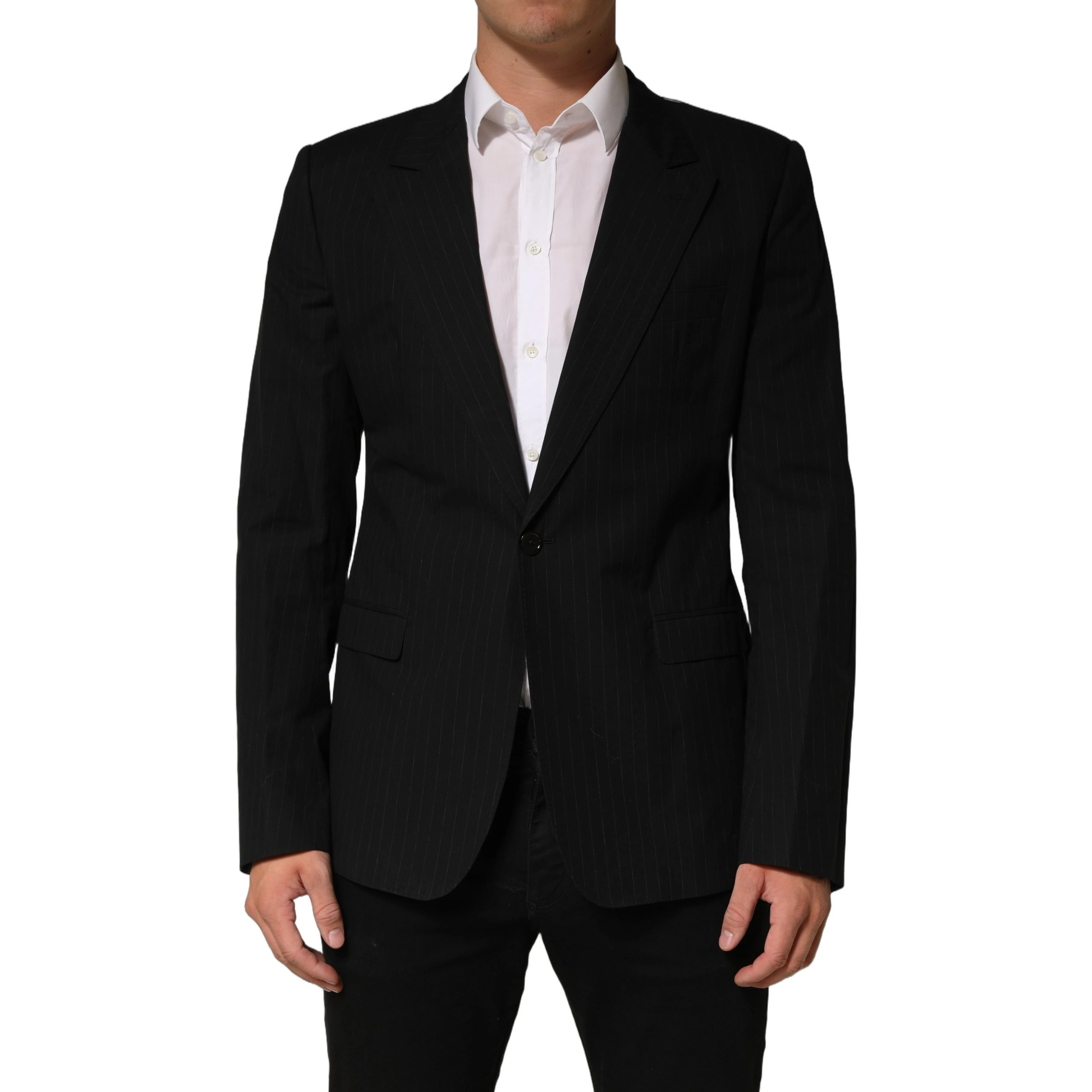 Black Pinstripe Men Single Breasted Jacket