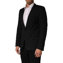Black Pinstripe Men Single Breasted Jacket