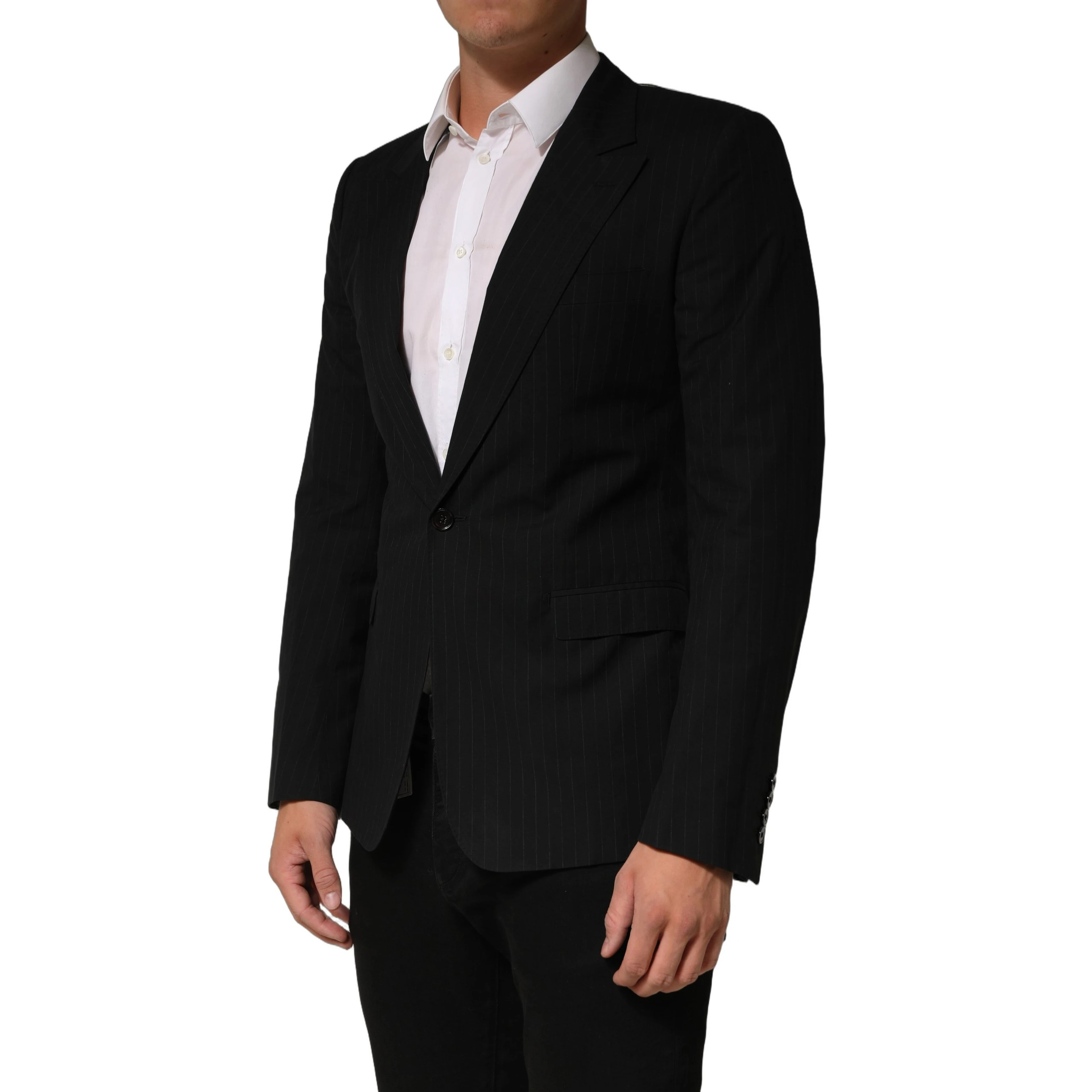 Black Pinstripe Men Single Breasted Jacket