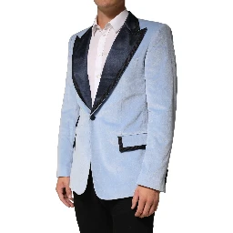 Blue Cotton Formal Single Breasted Jacket