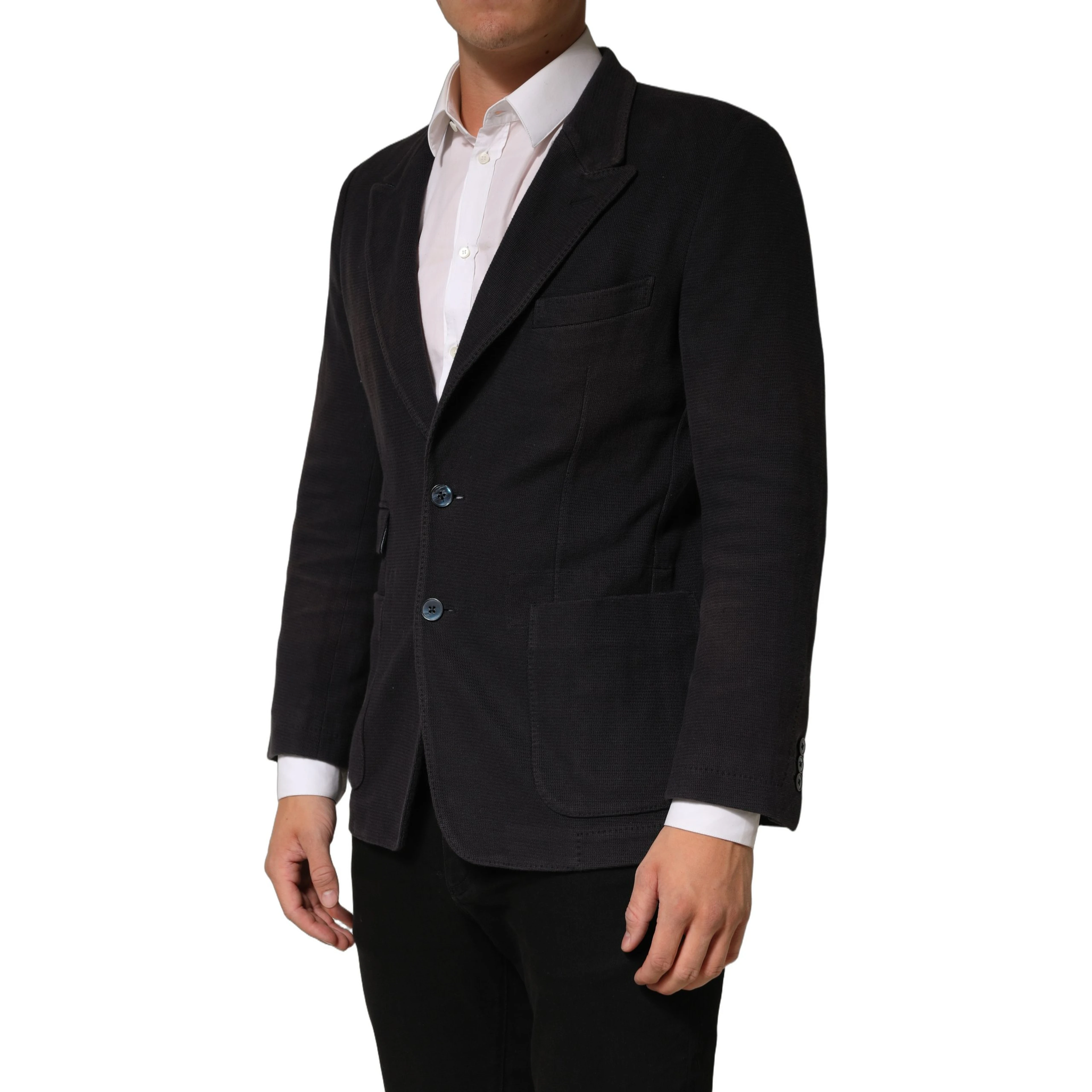 Dark Gray Cotton Men Single Breasted Jacket