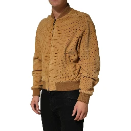 Beige Leather Perforated Full Zip Men Jacket