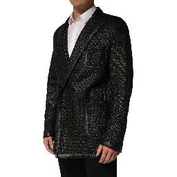 Black Lamb Leather Double Breasted Jacket