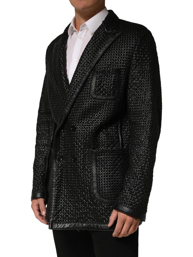 Black Lamb Leather Double Breasted Jacket alternative