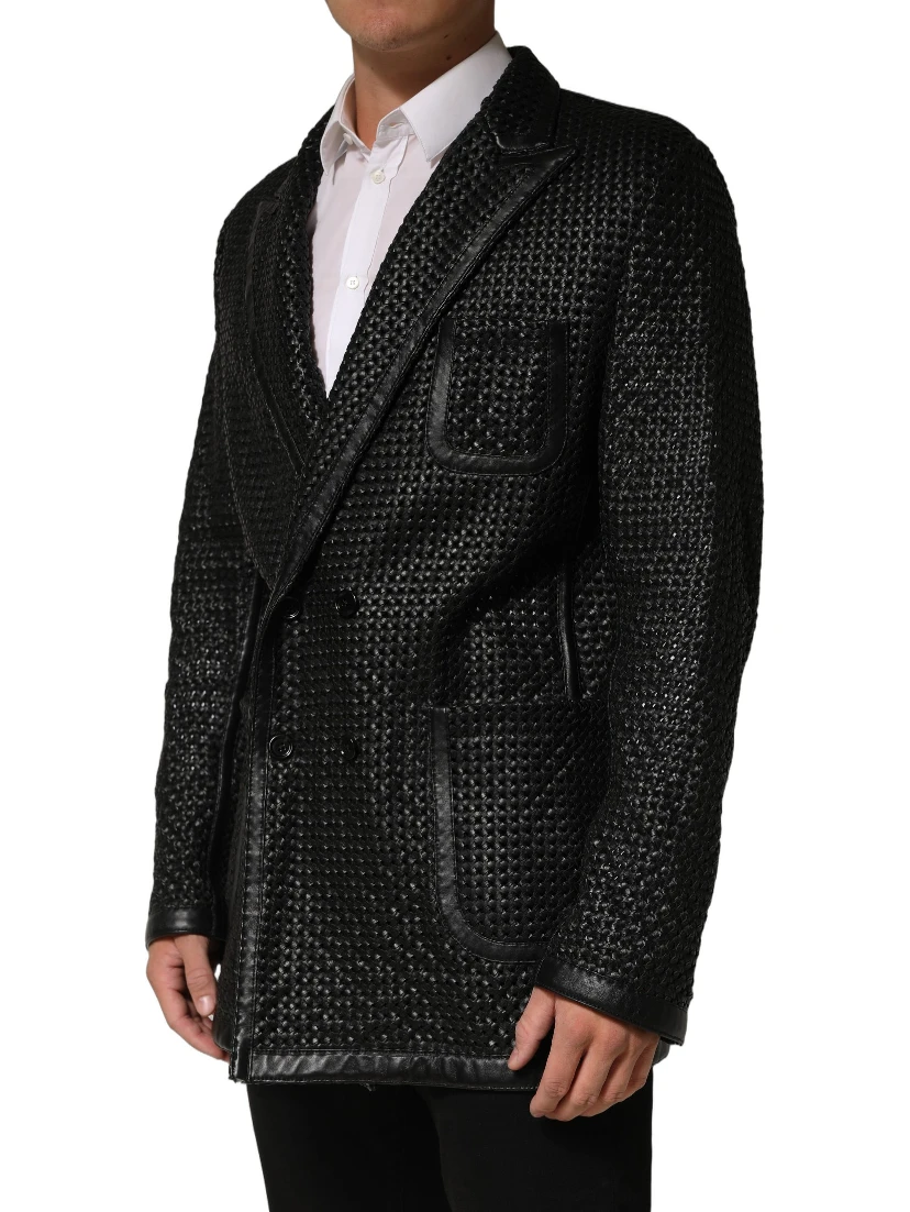Black Lamb Leather Double Breasted Jacket