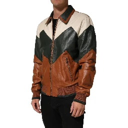 Multicolored Leather Full Zip Men Jacket