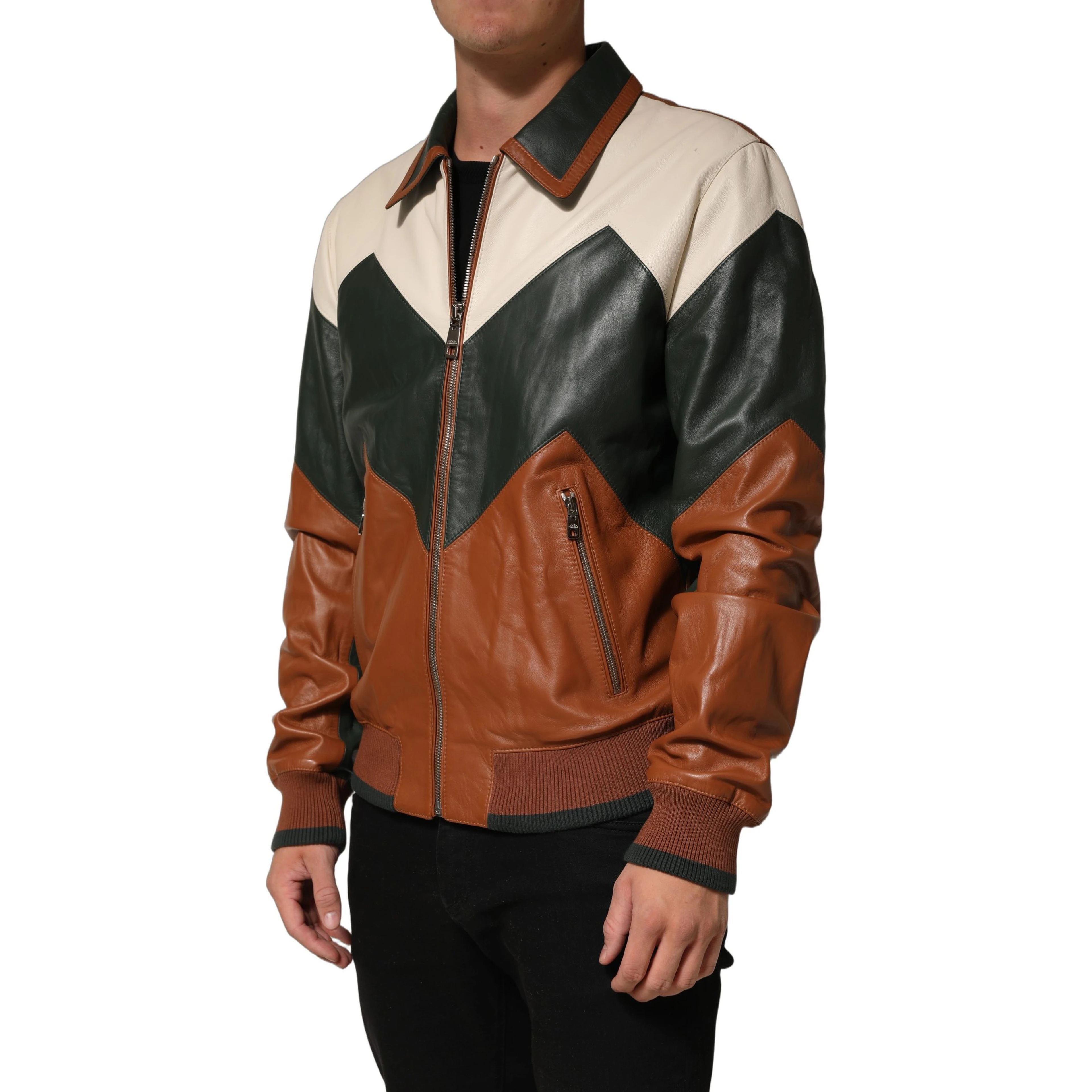Multicolored Leather Full Zip Men Jacket