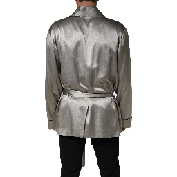 Gray Silk Satin Robe Embroidered Jacket