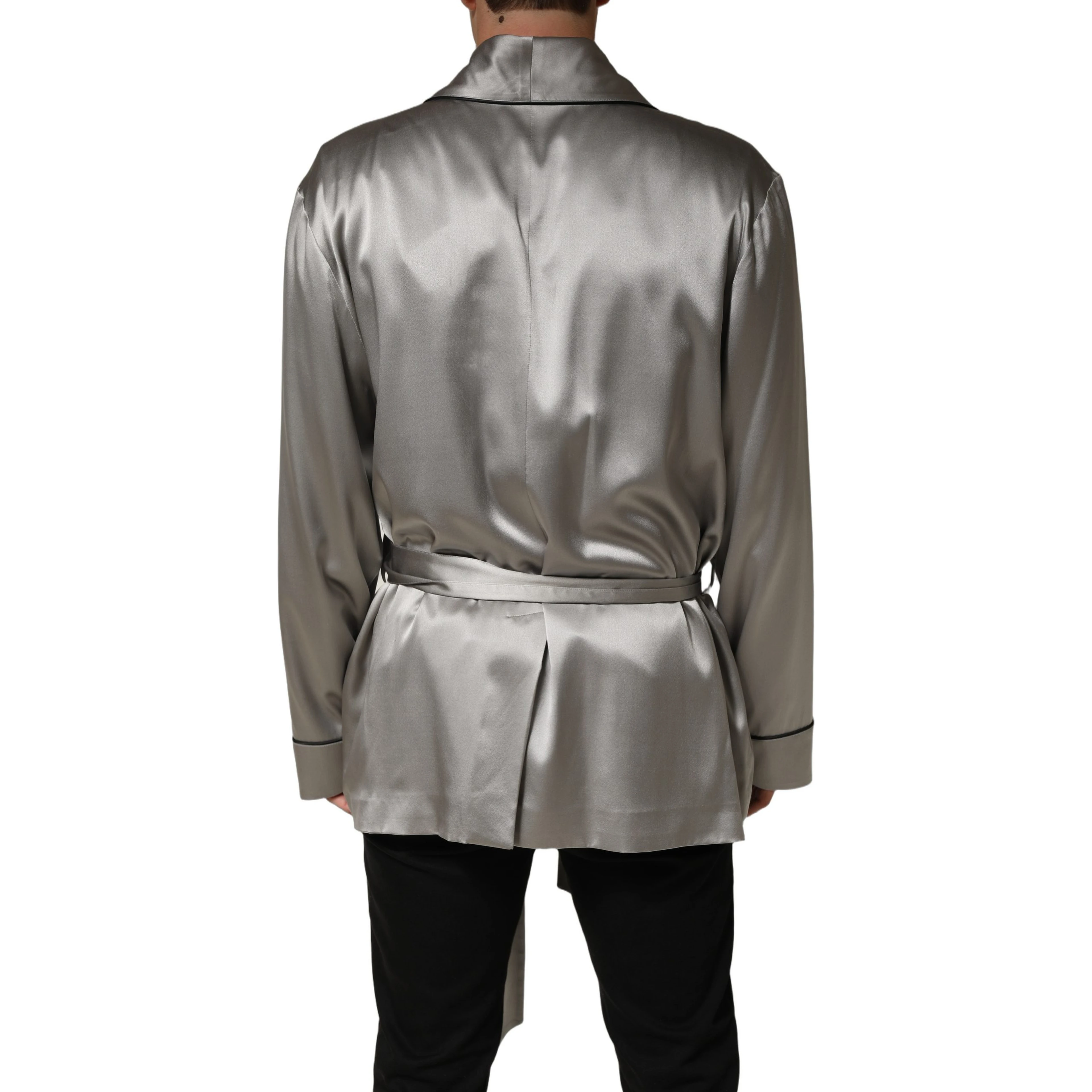 Gray Silk Satin Robe Embroidered Jacket