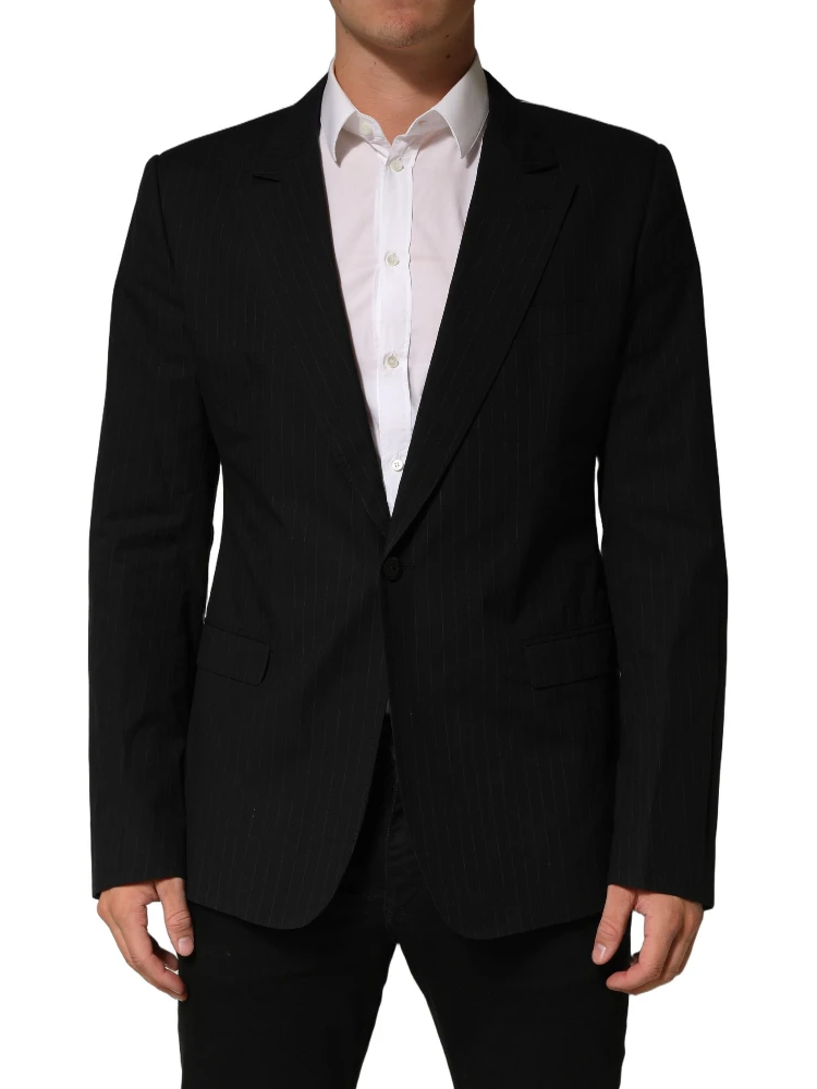 Black Pinstripe Men Single Breasted Jacket