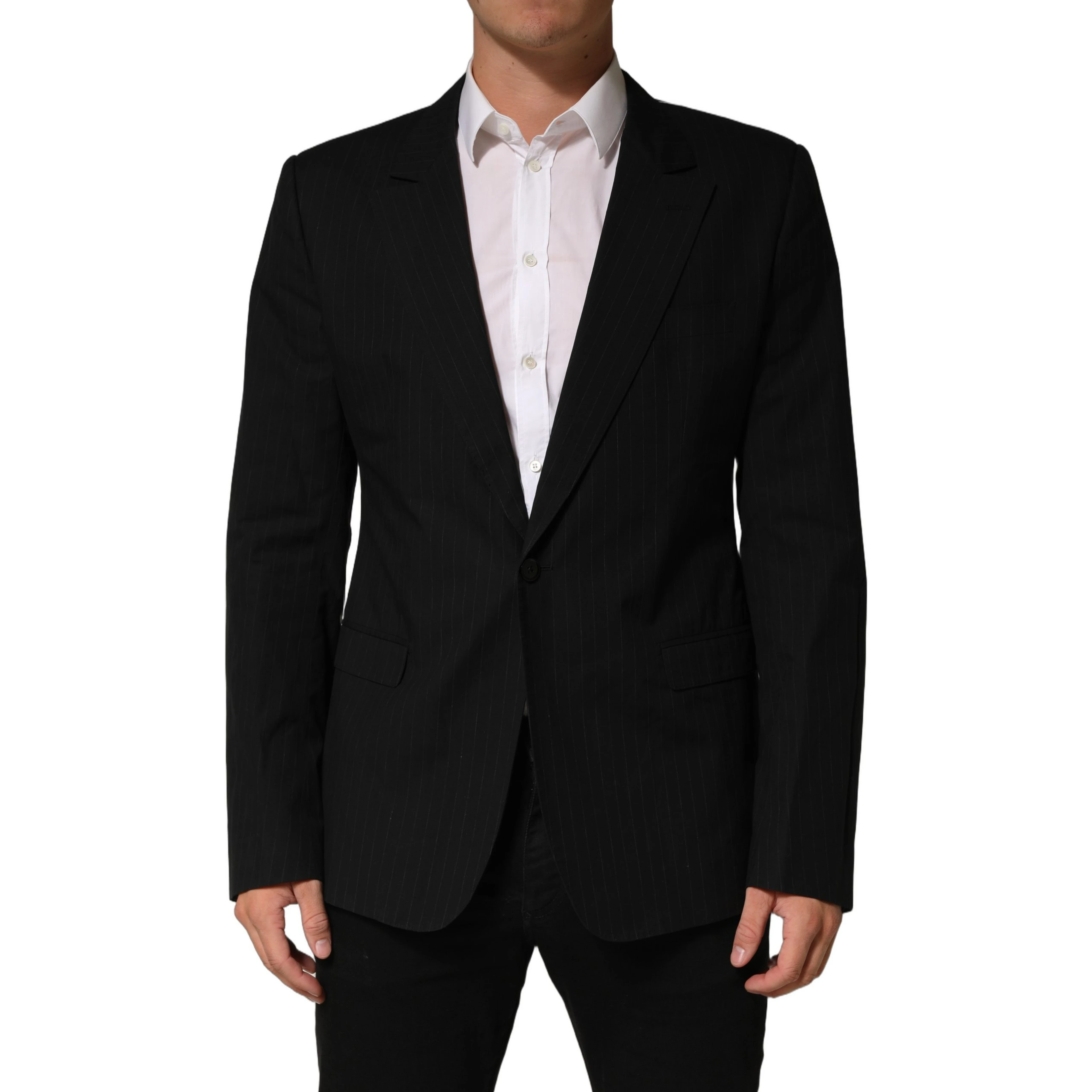 Black Pinstripe Men Single Breasted Jacket