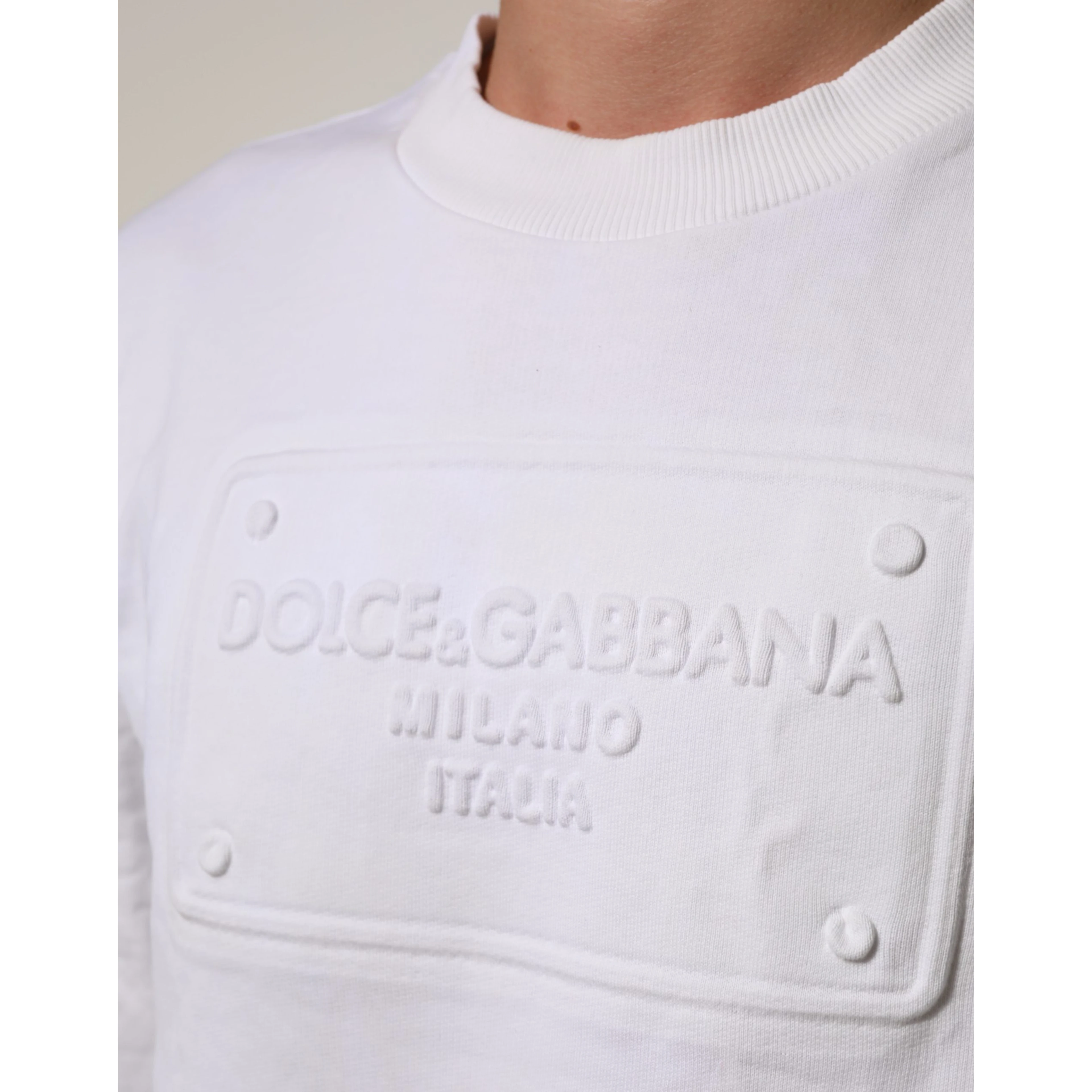White Logo Embossed Cotton Sweatshirt Sweater