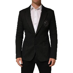 Black Embroidered Single Breasted Men Jacket