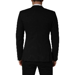 Black Pinstripe Men Single Breasted Jacket