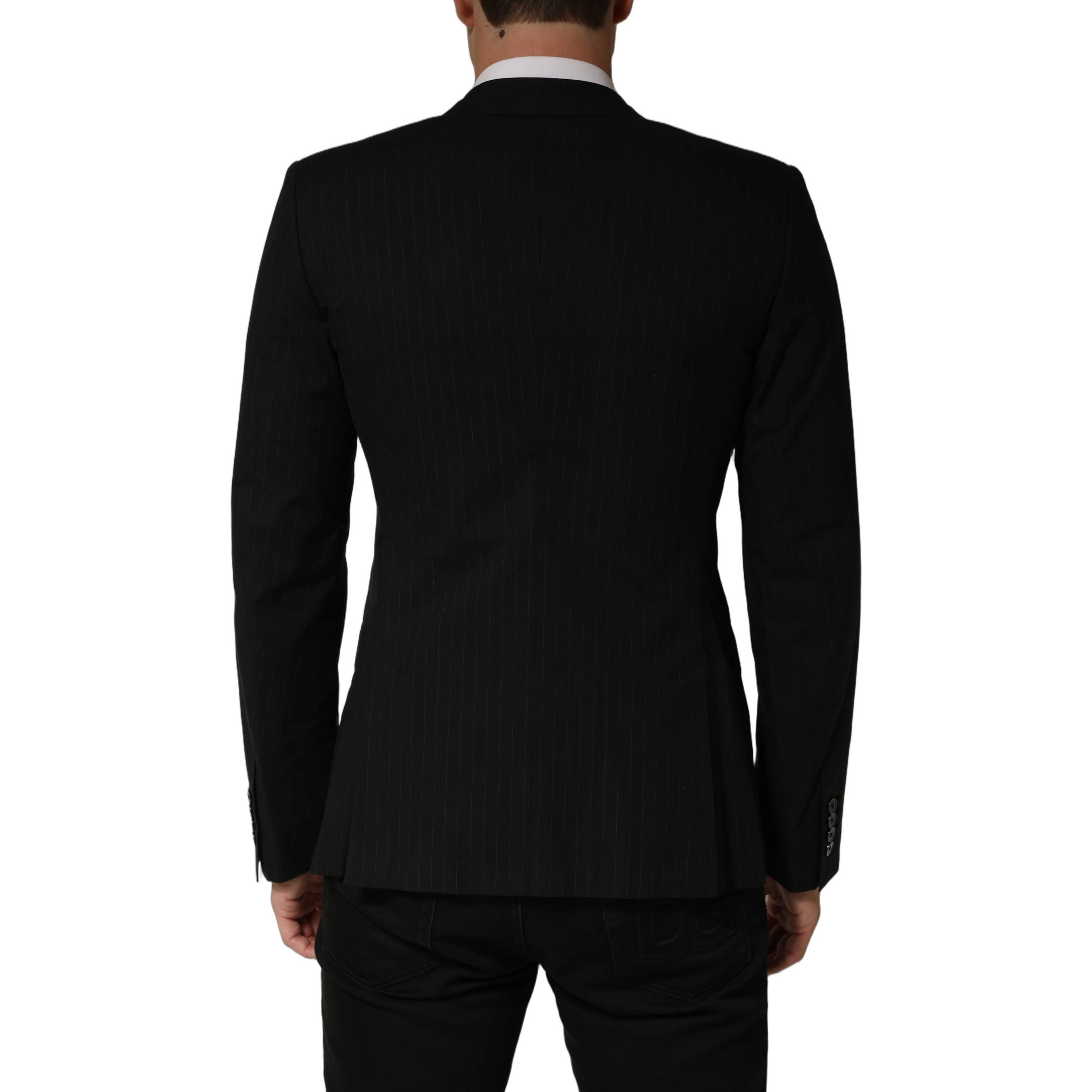 Black Pinstripe Men Single Breasted Jacket