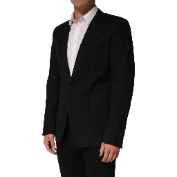 Black Pinstripe Men Single Breasted Jacket