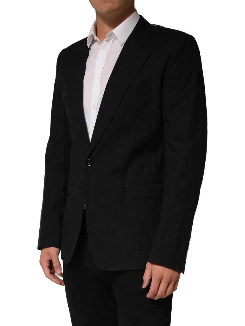 Black Pinstripe Men Single Breasted Jacket