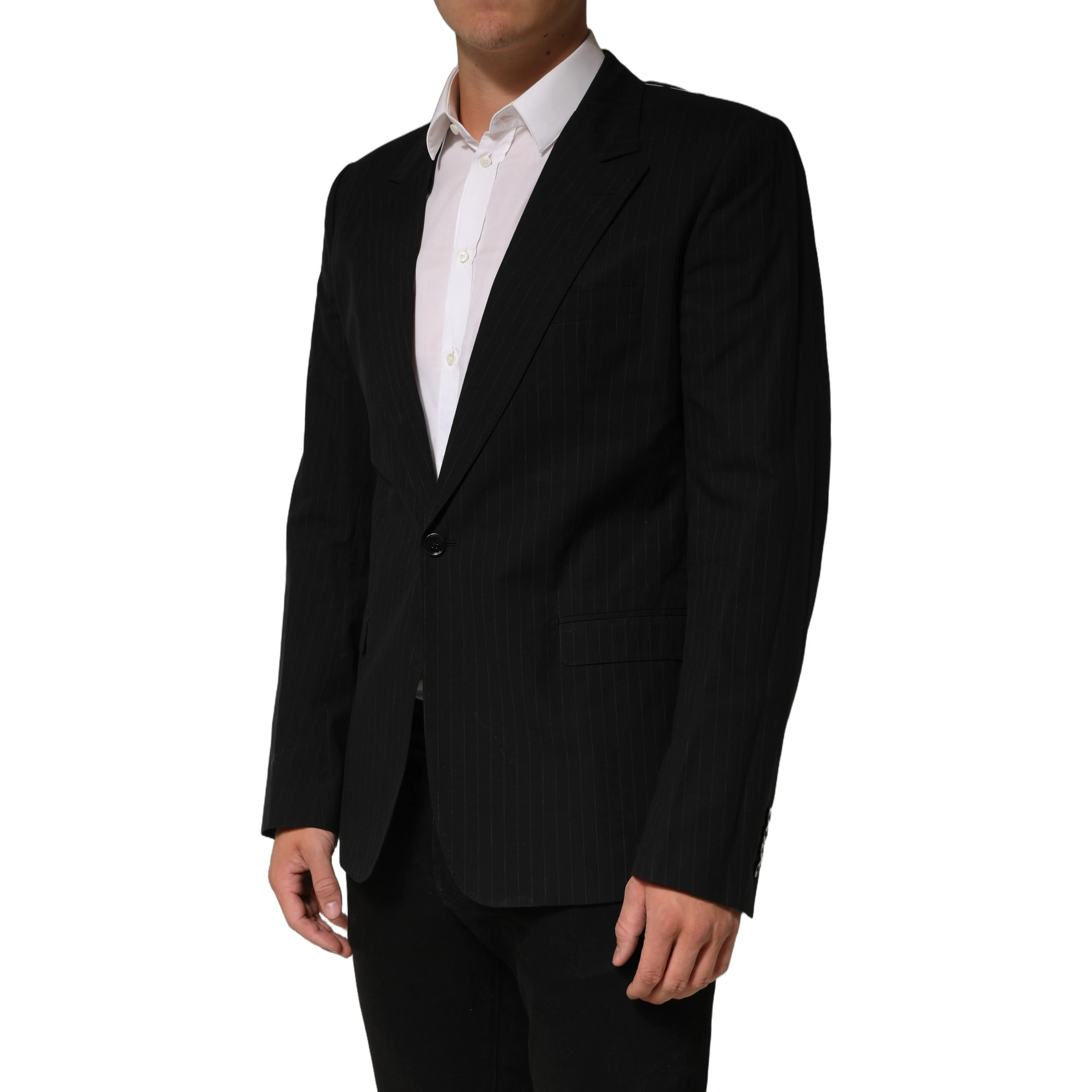 Black Pinstripe Men Single Breasted Jacket