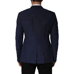 Dark Blue Flax Men Single Breasted Jacket