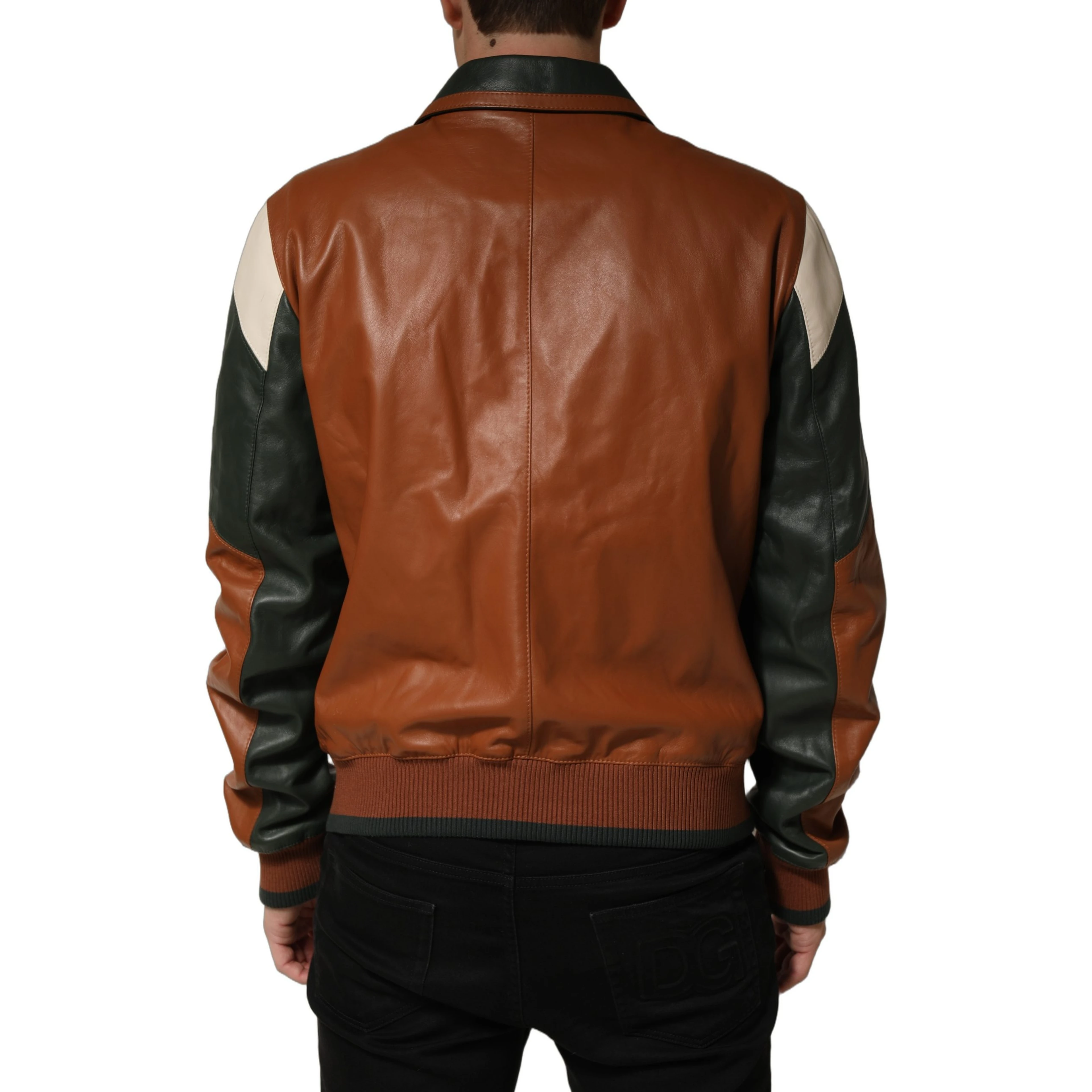 Multicolored Leather Full Zip Men Jacket