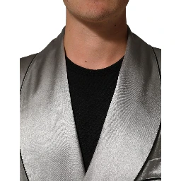 Gray Silk Satin Robe Embroidered Jacket