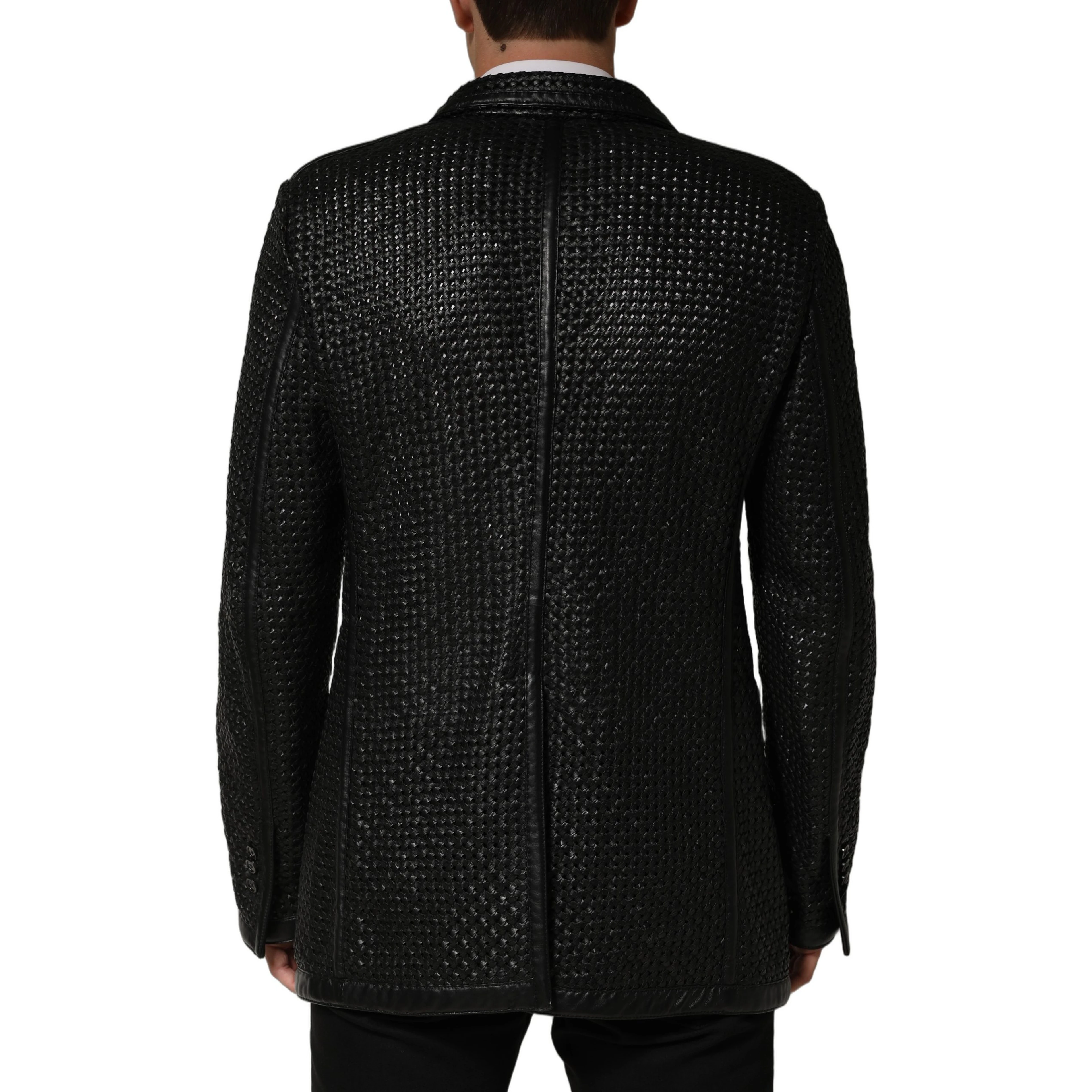 Black Lamb Leather Double Breasted Jacket