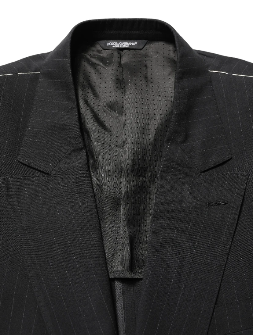 Black Pinstripe Men Single Breasted Jacket