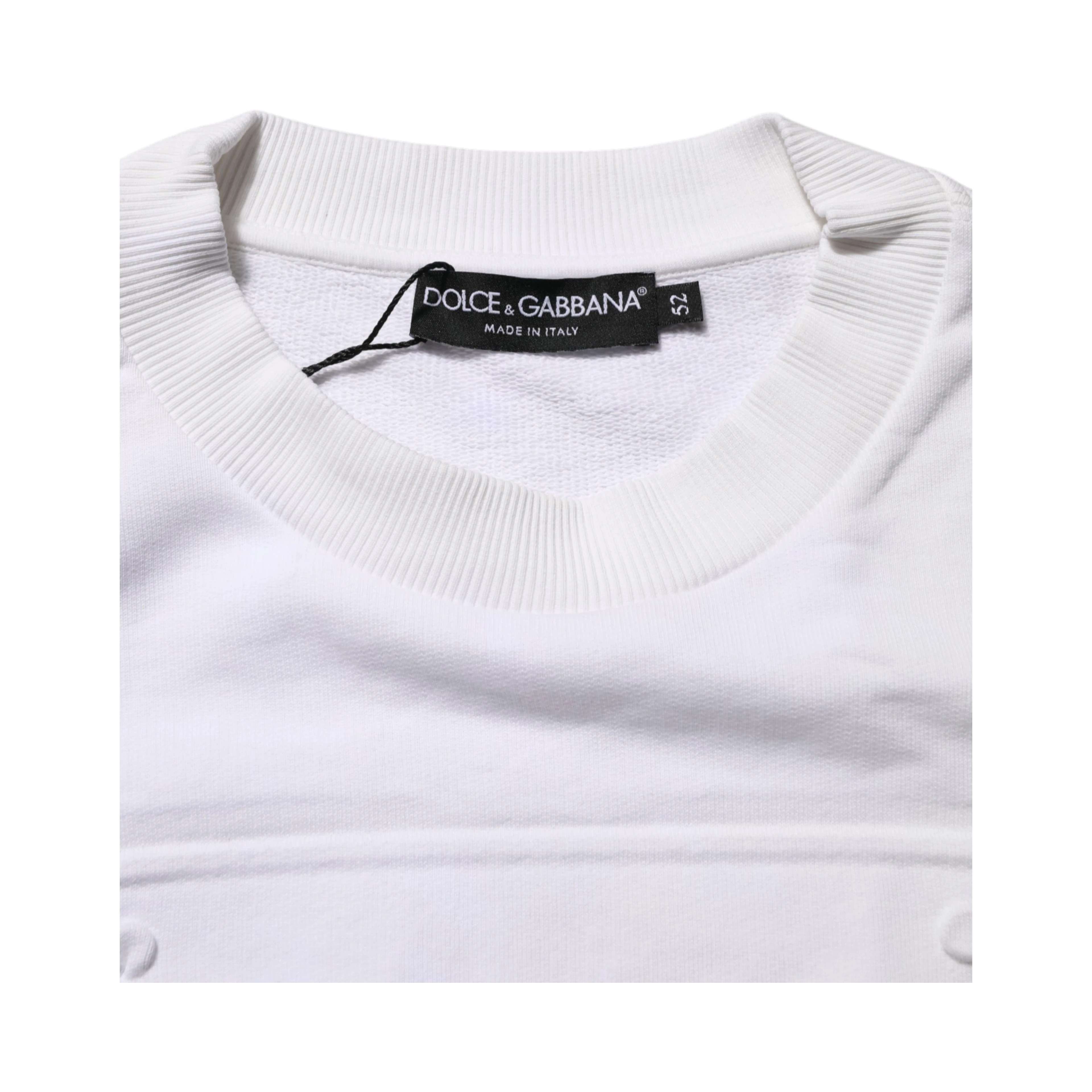 White Logo Embossed Cotton Sweatshirt Sweater