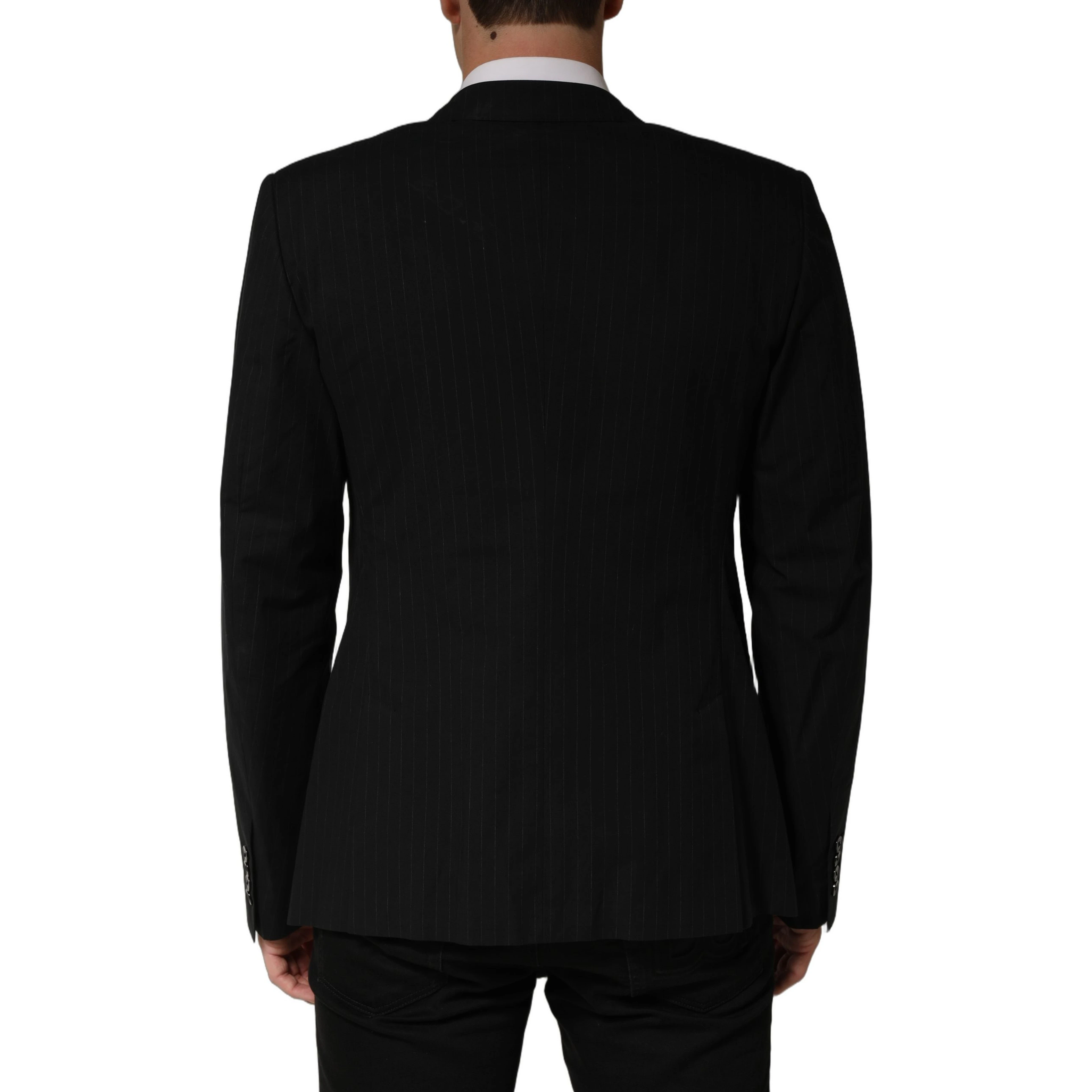 Black Pinstripe Men Single Breasted Jacket