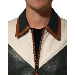 Multicolored Leather Full Zip Men Jacket
