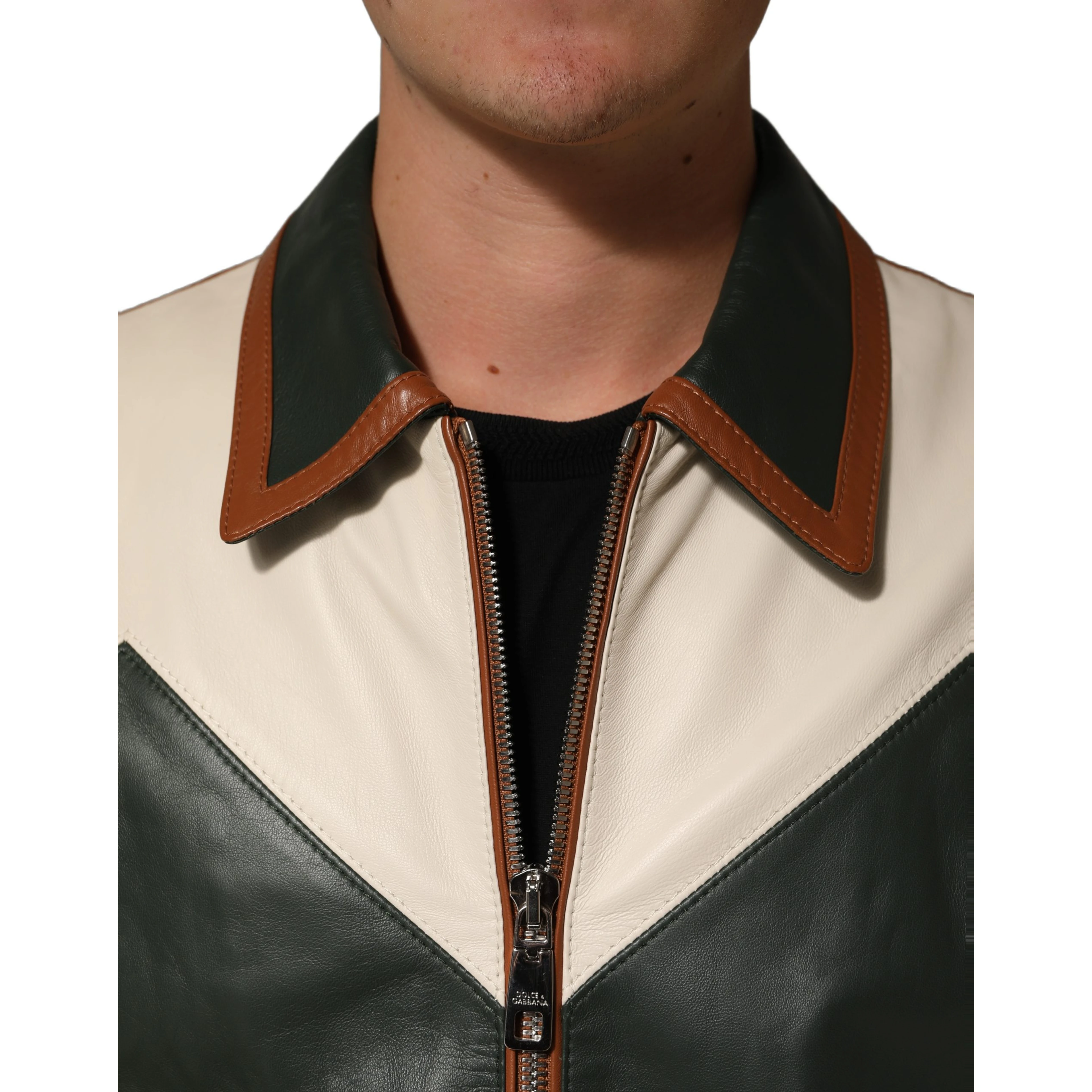 Multicolored Leather Full Zip Men Jacket