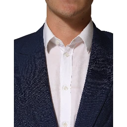 Dark Blue Flax Men Single Breasted Jacket
